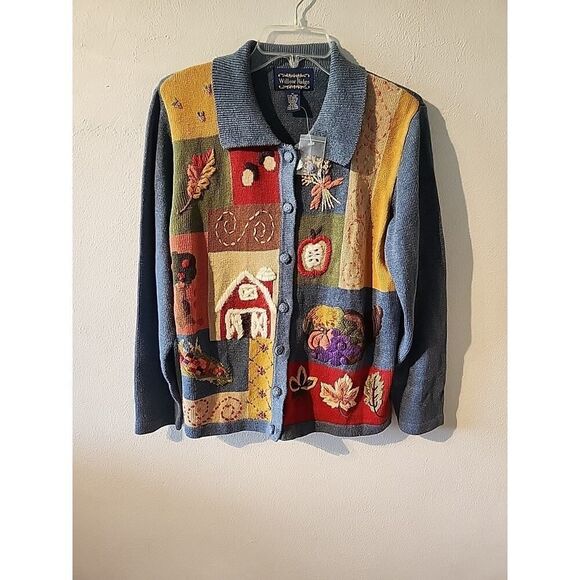 Willow Ridge Fall Embroidered Sweater Jacket Cardigan NWT Leaves Apples - Picture 1 of 7